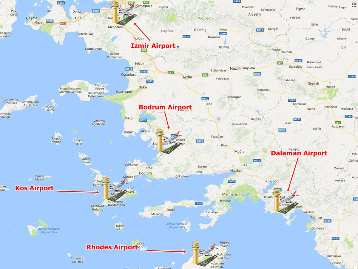 Map of Airports along the coast